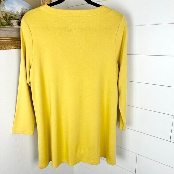 J. Jill Pima Cotton 3/4 Sleeve V-Neck Top Daisy Yellow NWT Size M Tall - Picture 3 of 6